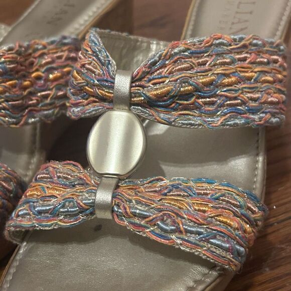 Italian Shoemakers Cork Wedge Slip On Sandals Rainbow Metallic Knit Size 9.5 EUC - Picture 3 of 9